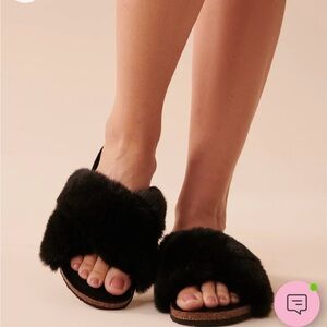 Cozy Black Fur Slide Slippers - Sandals - 8 or 8.5